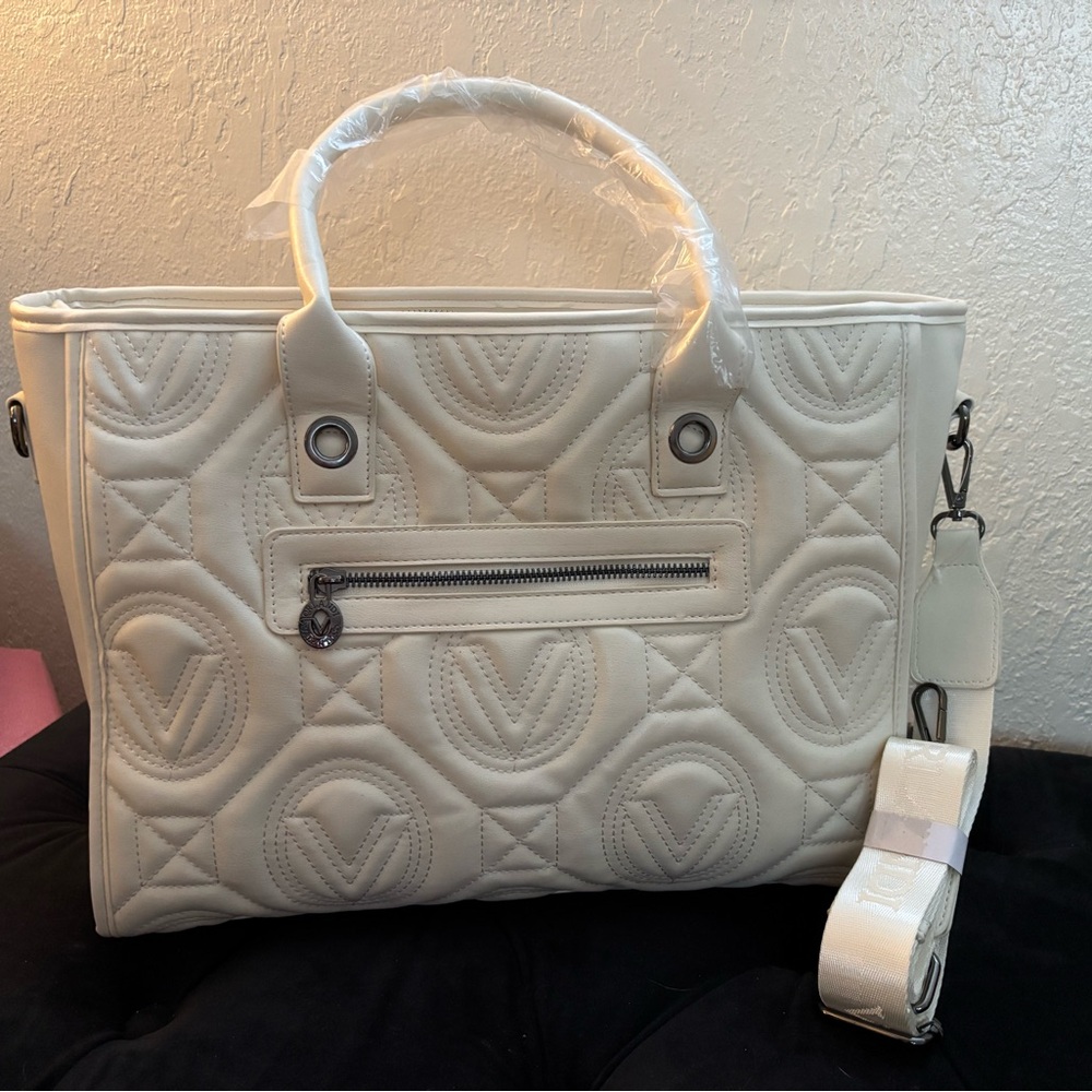 Valentino Orlandi Cream Quilted Tote